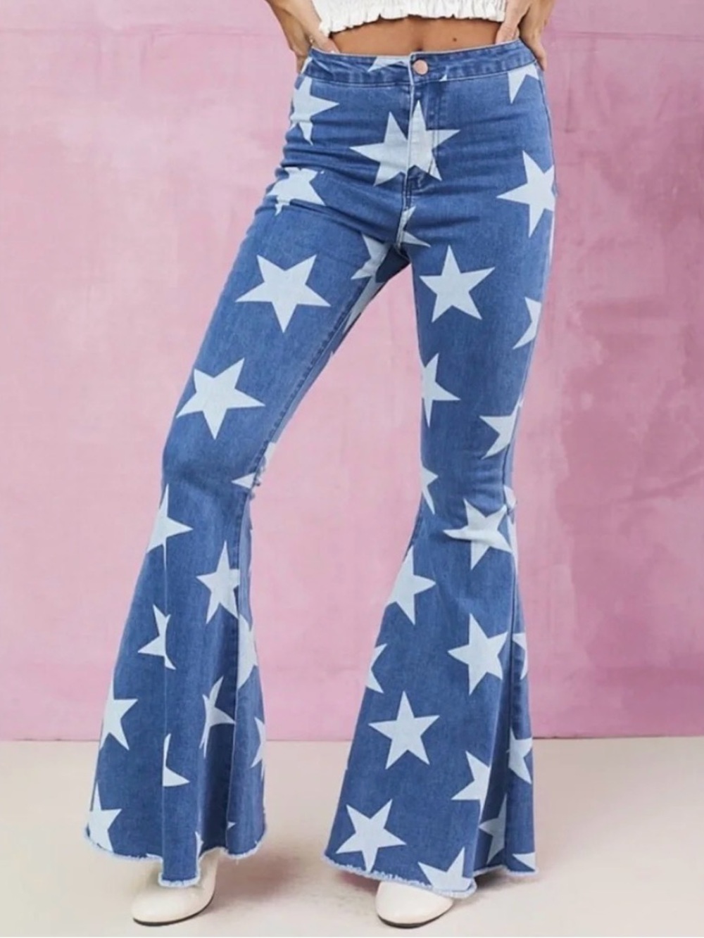 Altar’d State Star Print Bell Bottom Jeans Size Small